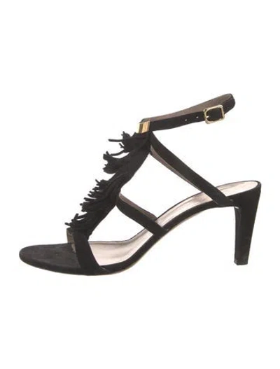 Pre-owned Chloé Suede Fringe Trim Accent Sandals In Black