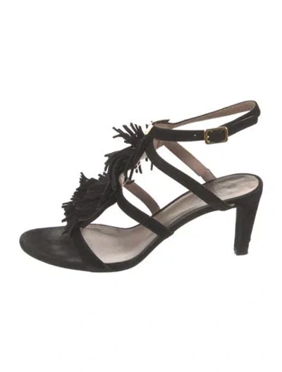 Pre-owned Chloé Suede Fringe Trim Accent Sandals In Black