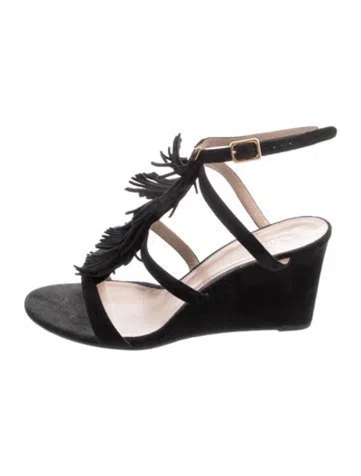 Pre-owned Chloé Suede Fringe Trim Accent Sandals In Black