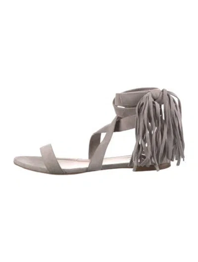 Pre-owned Chloé Suede Fringe Trim Accent Sandals In Neutrals