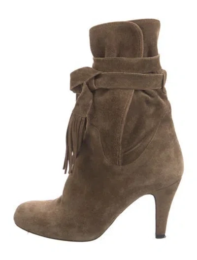 Pre-owned Chloé Suede Fringe Trim Accent Slouch Boots In Brown