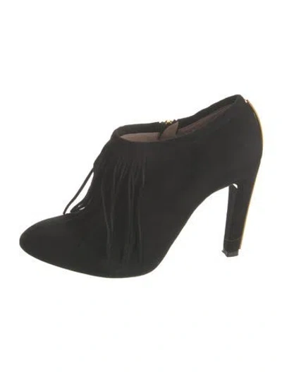 Pre-owned Chloé Suede Fringe Trim Accent T-strap Pumps In Black