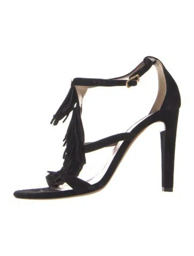 Pre-owned Chloé Suede Fringe Trim Accent T-strap Pumps In Blue