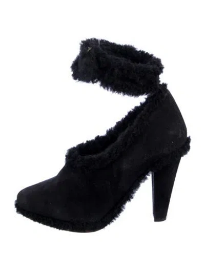 Pre-owned Chloé Suede Fur Trim Pumps In Black