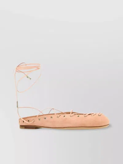 Chloé Chloe Women Light Pink Suede Chloe Ghillies Ballerinas