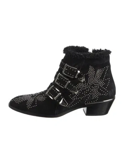 Pre-owned Chloé Suede Graphic Print Moto Boots In Black
