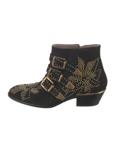 Pre-owned Chloé Suede Graphic Print Moto Boots In Black