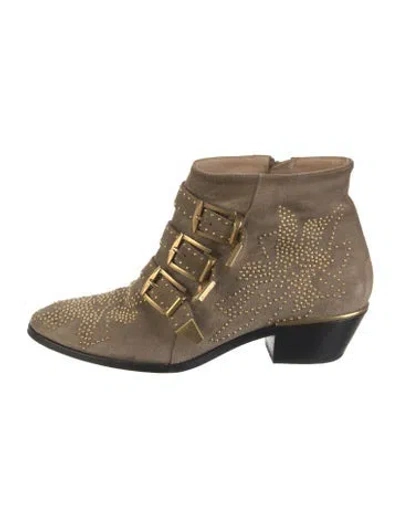 Pre-owned Chloé Suede Graphic Print Moto Boots In Neutral