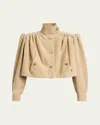 Chloé Suede High Neck Gathered Shoulder Cropped Jacket In Blossom Beige