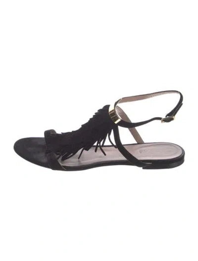 Pre-owned Chloé Suede Lace Pattern Slingback Sandals In Black
