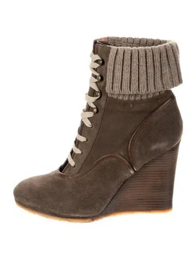 Pre-owned Chloé Suede Lace Trim Embellishment Lace-up Boots In Neutral
