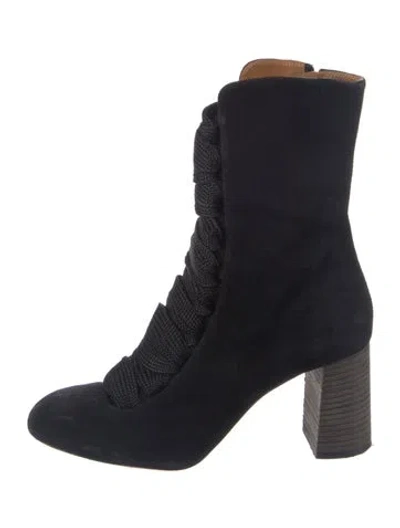 Pre-owned Chloé Suede Lace-up Boots In Black