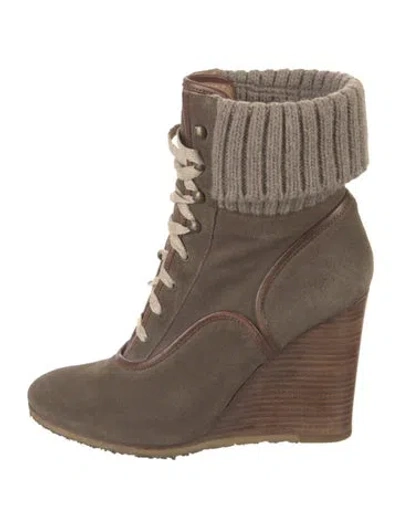 Pre-owned Chloé Suede Lace-up Boots In Neutral