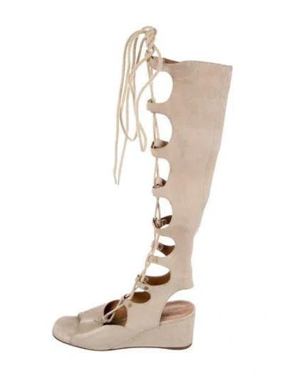 Pre-owned Chloé Suede Lace-up Boots In Neutral