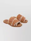 Chloé Suede Leather Flat Sandals With Faux Fur In Brown