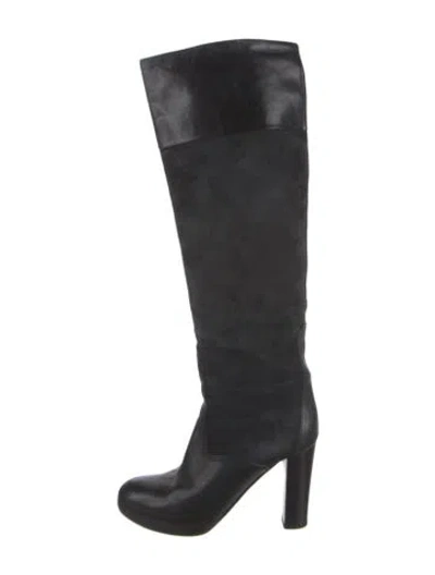 Pre-owned Chloé Suede Leather Trim Embellishment Boots In Black