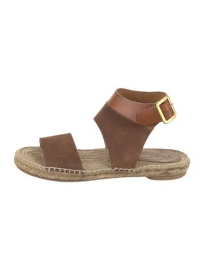 Pre-owned Chloé Suede Leather Trim Embellishment Espadrilles In Brown