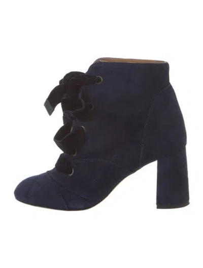 Pre-owned Chloé Suede Leather Trim Embellishment Lace-up Boots In Blue