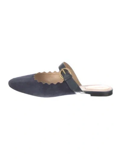 Pre-owned Chloé Suede Leather Trim Embellishment Mules In Blue
