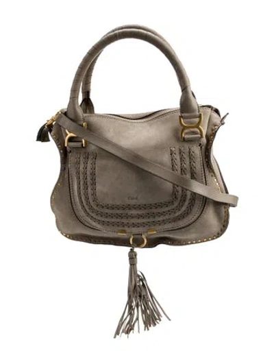 Pre-owned Chloé Suede Marcie Shoulder Bag Medium In Gray