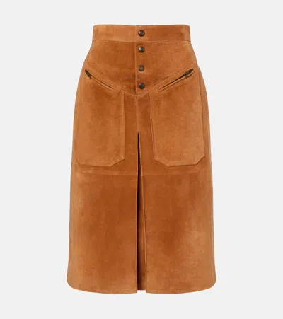 Chloé Suede Midi Skirt In Brown