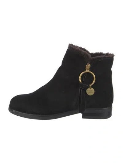Pre-owned Chloé Suede Moto Boots In Black