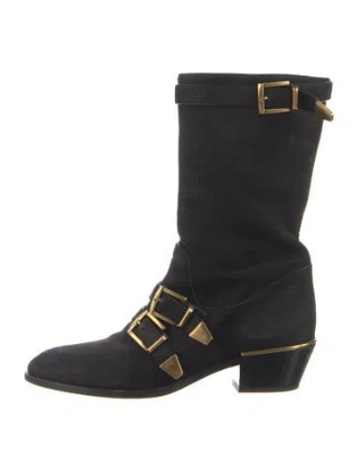 Pre-owned Chloé Suede Moto Boots In Black