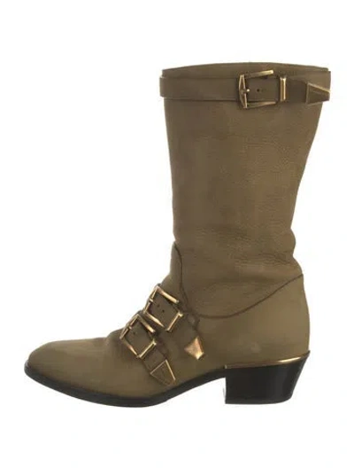 Pre-owned Chloé Suede Moto Boots In Green