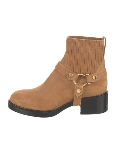 Pre-owned Chloé Suede Moto Boots In Neutral