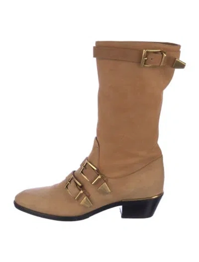 Pre-owned Chloé Suede Moto Boots In Neutral