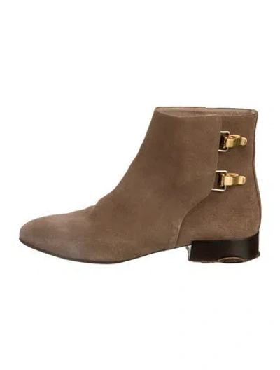 Pre-owned Chloé Suede Moto Boots In Neutral