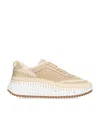 Chloé Nama Embroidered Suede And Recycled-mesh Sneakers In Beige