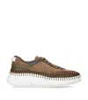 Chloé Suede Sneakers With Round Toe And Textured Sole In Brown
