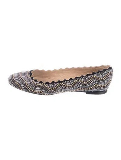 Pre-owned Chloé Suede Patterned Ballet Flats In Black
