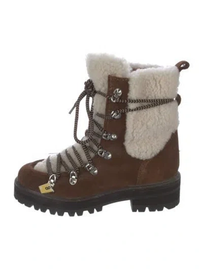 Pre-owned Chloé Suede Patterned Combat Boots In Brown