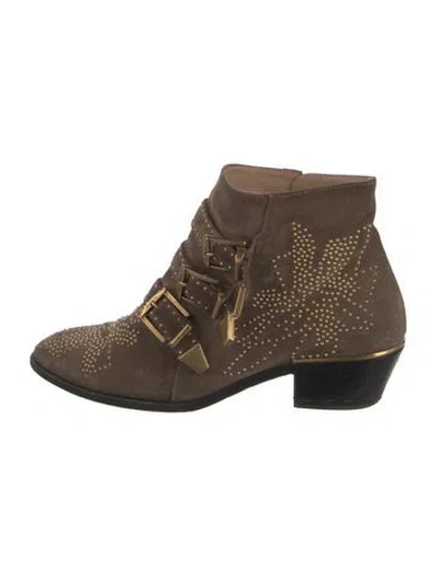 Pre-owned Chloé Suede Patterned Lace-up Boots In Neutral