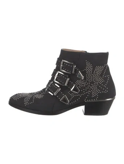 Pre-owned Chloé Suede Patterned Western Boots In Black