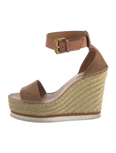 Pre-owned Chloé Suede Raw-edge Trim Espadrilles In Neutral