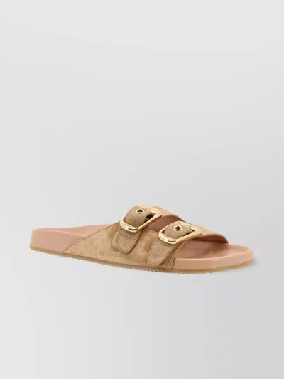 Chloé Suede Sandals With Gold Metal Buckles