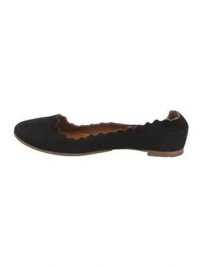 Pre-owned Chloé Suede Scalloped Accent Ballet Flats In Black