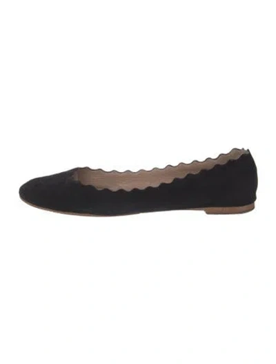 Pre-owned Chloé Suede Scalloped Accent Ballet Flats In Black