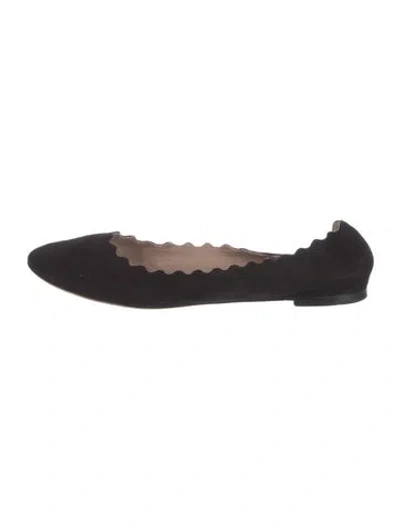 Pre-owned Chloé Suede Scalloped Accent Ballet Flats In Black