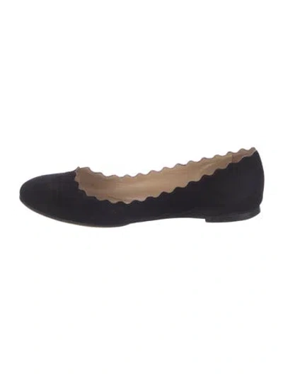Pre-owned Chloé Suede Scalloped Accent Ballet Flats In Black