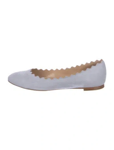 Pre-owned Chloé Suede Scalloped Accent Ballet Flats In Blue