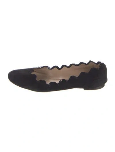 Pre-owned Chloé Suede Scalloped Accent Ballet Flats In Blue