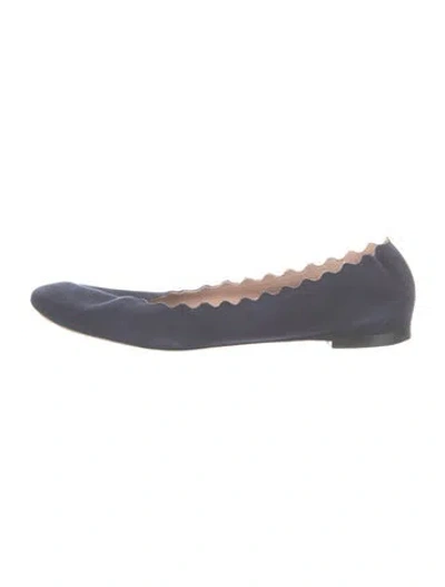 Pre-owned Chloé Suede Scalloped Accent Ballet Flats In Blue