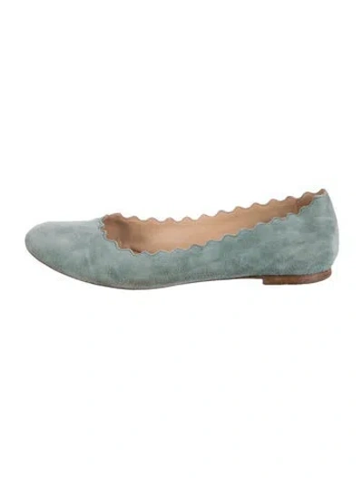 Pre-owned Chloé Suede Scalloped Accent Ballet Flats In Blue