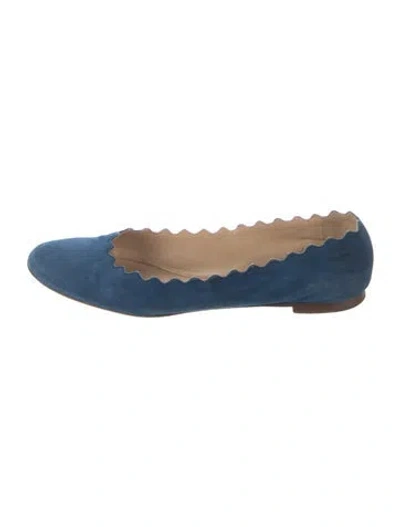 Pre-owned Chloé Suede Scalloped Accent Ballet Flats In Blue