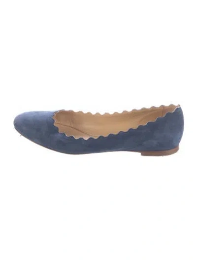 Pre-owned Chloé Suede Scalloped Accent Ballet Flats In Blue
