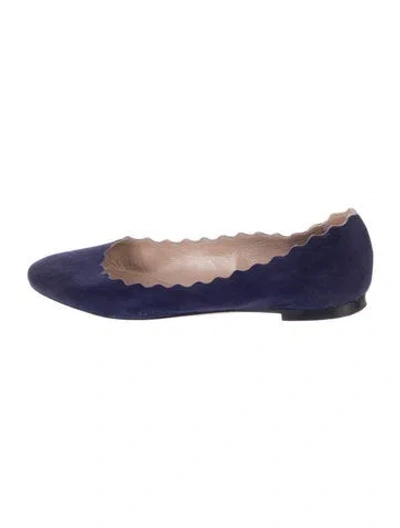 Pre-owned Chloé Suede Scalloped Accent Ballet Flats In Blue